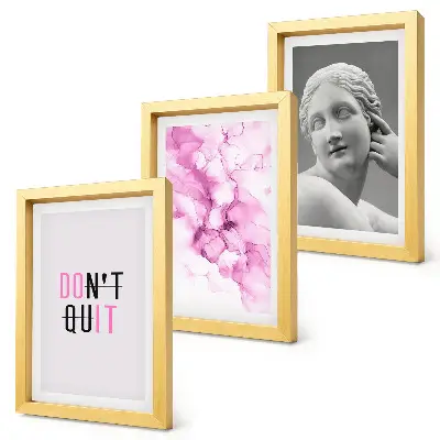 Watercolor abstraction framed triptych featuring an inspiring slogan and ancient sculpture