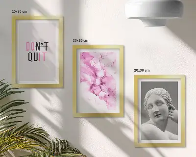 Watercolor abstraction framed triptych featuring an inspiring slogan and ancient sculpture