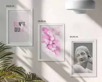 Watercolor abstraction framed triptych featuring an inspiring slogan and ancient sculpture