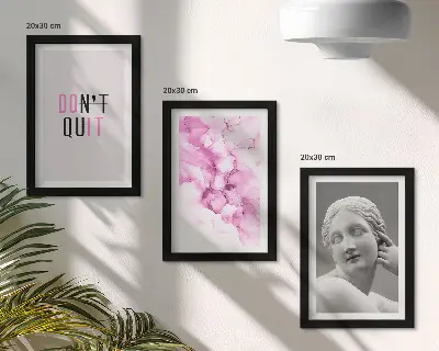 Watercolor abstraction framed triptych featuring an inspiring slogan and ancient sculpture