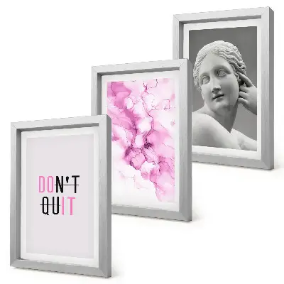 Watercolor abstraction framed triptych featuring an inspiring slogan and ancient sculpture