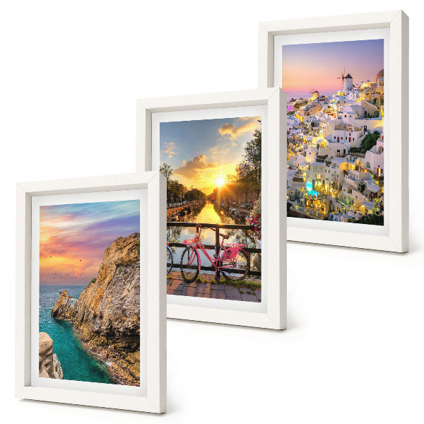 Framed triptych Seaside views with sunset and city