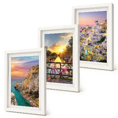 Seaside Sunset and Cityscape Triptych framed wall art set
