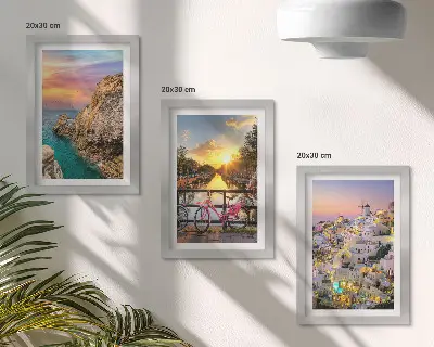 Seaside Sunset and Cityscape Triptych framed wall art set