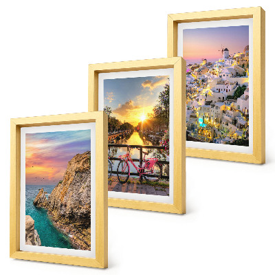 Framed triptych Seaside views with sunset and city