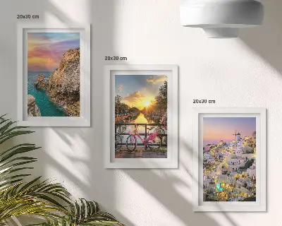 Seaside Sunset and Cityscape Triptych framed wall art set