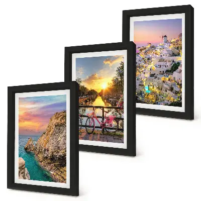 Seaside Sunset and Cityscape Triptych framed wall art set