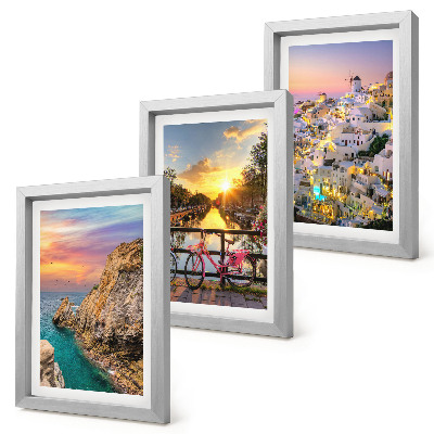 Framed triptych Seaside views with sunset and city