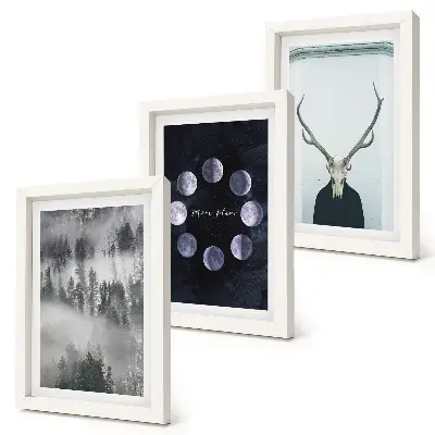 3-piece wall art set forest landscape featuring fog, moon phases, and a deer skull