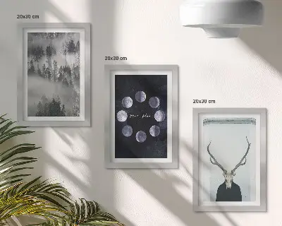 3-piece wall art set forest landscape featuring fog, moon phases, and a deer skull