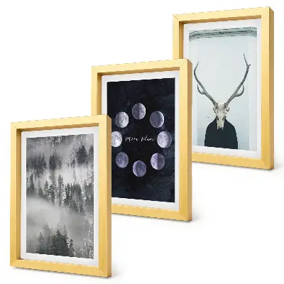 3-piece wall art set forest landscape featuring fog, moon phases, and a deer skull