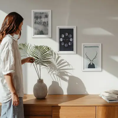 3-piece wall art set forest landscape featuring fog, moon phases, and a deer skull