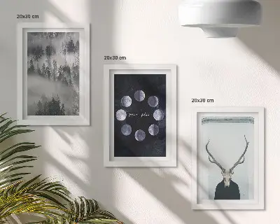 3-piece wall art set forest landscape featuring fog, moon phases, and a deer skull
