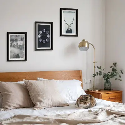 3-piece wall art set forest landscape featuring fog, moon phases, and a deer skull
