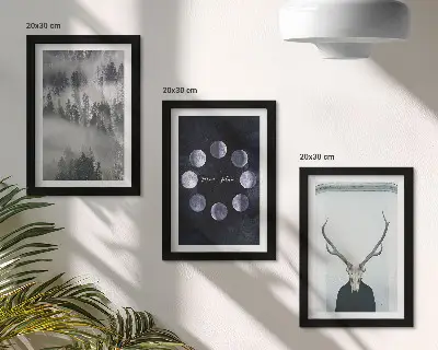 3-piece wall art set forest landscape featuring fog, moon phases, and a deer skull