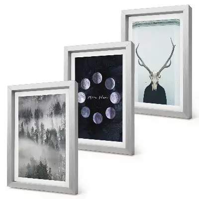 3-piece wall art set forest landscape featuring fog, moon phases, and a deer skull