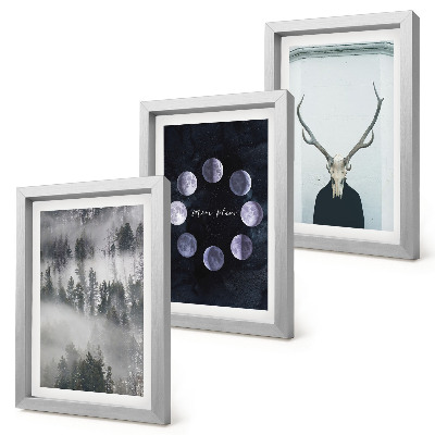 3-piece wall art set Forest landscape in the fog moon phases deer skull