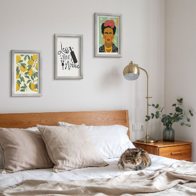 Photo frame wall Lemons wine bottle portrait of Frida Kahlo