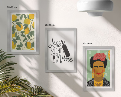 Photo frame wall Lemons wine bottle portrait of Frida Kahlo