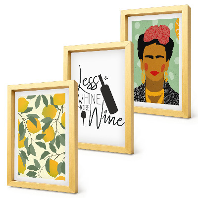 Photo frame wall Lemons wine bottle portrait of Frida Kahlo