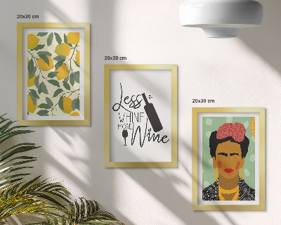 Photo frame wall Lemons wine bottle portrait of Frida Kahlo