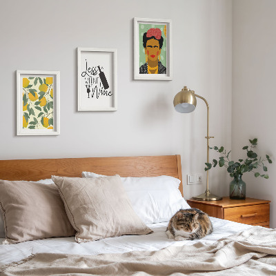 Photo frame wall Lemons wine bottle portrait of Frida Kahlo