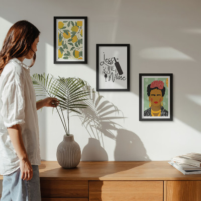 Photo frame wall Lemons wine bottle portrait of Frida Kahlo