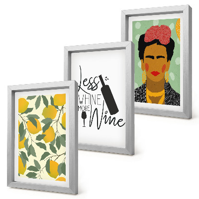 Photo frame wall Lemons wine bottle portrait of Frida Kahlo