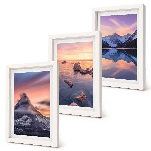 Framed triptych Landscapes of mountains, lakes and sunsets