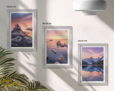 Framed triptych Landscapes of mountains, lakes and sunsets