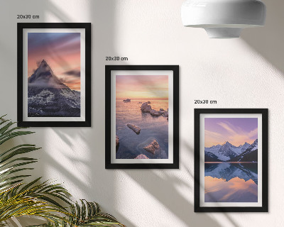 Framed triptych Landscapes of mountains, lakes and sunsets