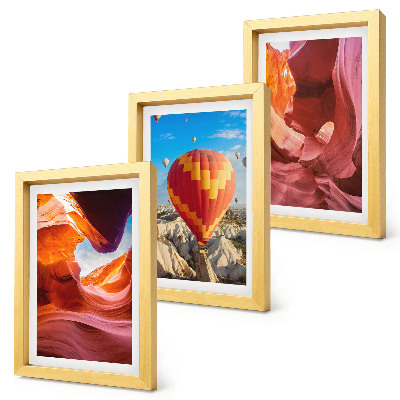 Framed triptych Landscapes of desert gorges and a balloon flight