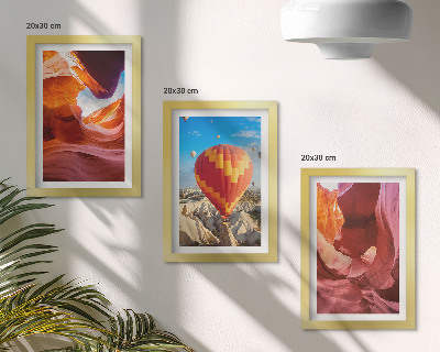 Framed triptych Landscapes of desert gorges and a balloon flight