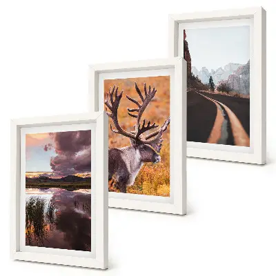 3-Piece Mountain Landscape Wall Art Set featuring reindeer, a winding road, and scenic nature views