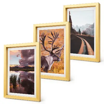 3-Piece Mountain Landscape Wall Art Set featuring reindeer, a winding road, and scenic nature views