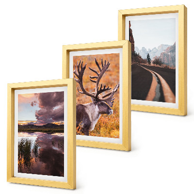 3-piece wall art set Mountain landscapes with reindeer and a road in nature