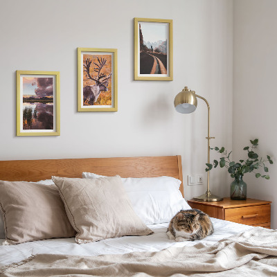 3-piece wall art set Mountain landscapes with reindeer and a road in nature