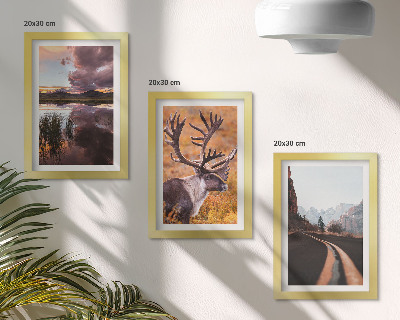 3-piece wall art set Mountain landscapes with reindeer and a road in nature