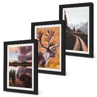 3-Piece Mountain Landscape Wall Art Set featuring reindeer, a winding road, and scenic nature views