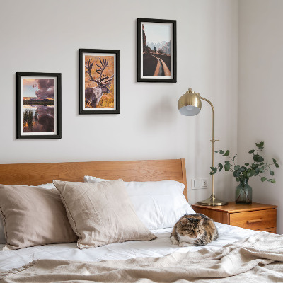 3-piece wall art set Mountain landscapes with reindeer and a road in nature