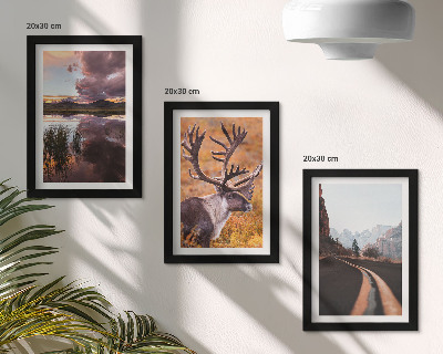 3-piece wall art set Mountain landscapes with reindeer and a road in nature
