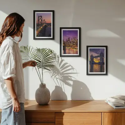 Photo frame wall Sunset Bridges and Cityscapes