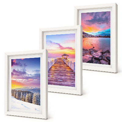 3-piece wall art set Winter mountain landscape with a pier on the lake