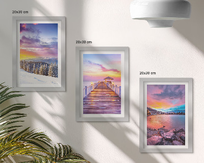 3-piece wall art set Winter mountain landscape with a pier on the lake