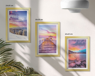 3-piece wall art set Winter mountain landscape with a pier on the lake