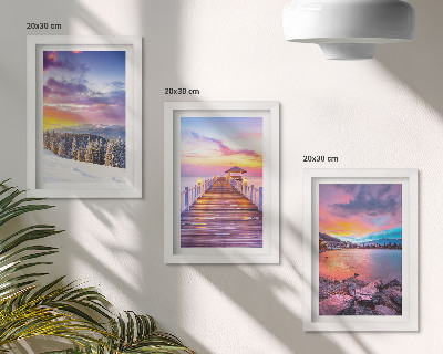 3-piece wall art set Winter mountain landscape with a pier on the lake