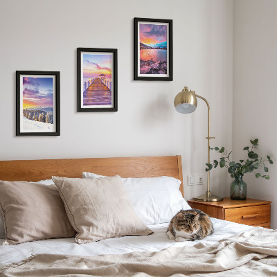 3-piece wall art set Winter mountain landscape with a pier on the lake