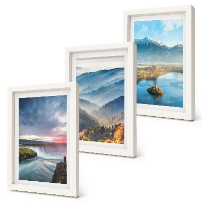 Photo frame wall Picturesque mountain landscapes and waterfalls in nature