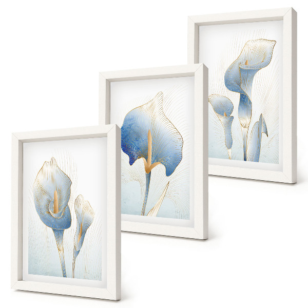 Framed triptych Delicate blue flowers on a light background