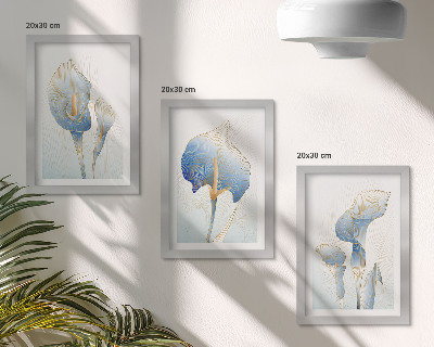 Framed triptych Delicate blue flowers on a light background
